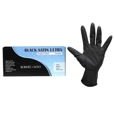 DESOTO BLACK SATIN GLOVES SML 10PR